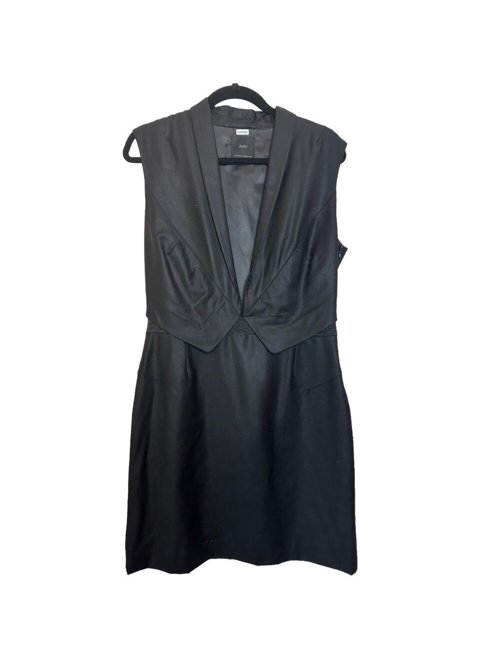 Noir Copenhagen Wool Deep V Neckline Sheath Style Black Mini Sleeveless Dress